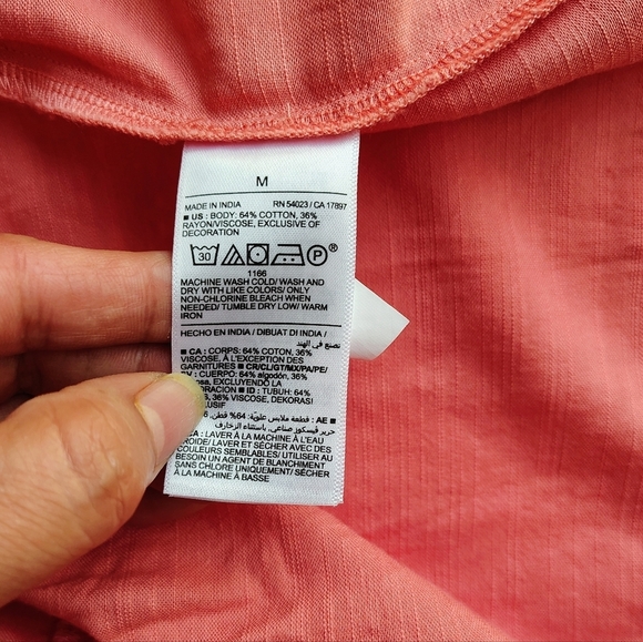 Tiered Lace-Up Mini Swing Dress Eyelet Floral Hem Coral Long Sleeve M. - Picture 9 of 17